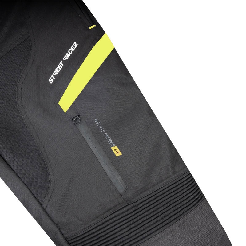 Moteriškos Street Racer Vix Black-Fluo Yellow motociklininko kelnės