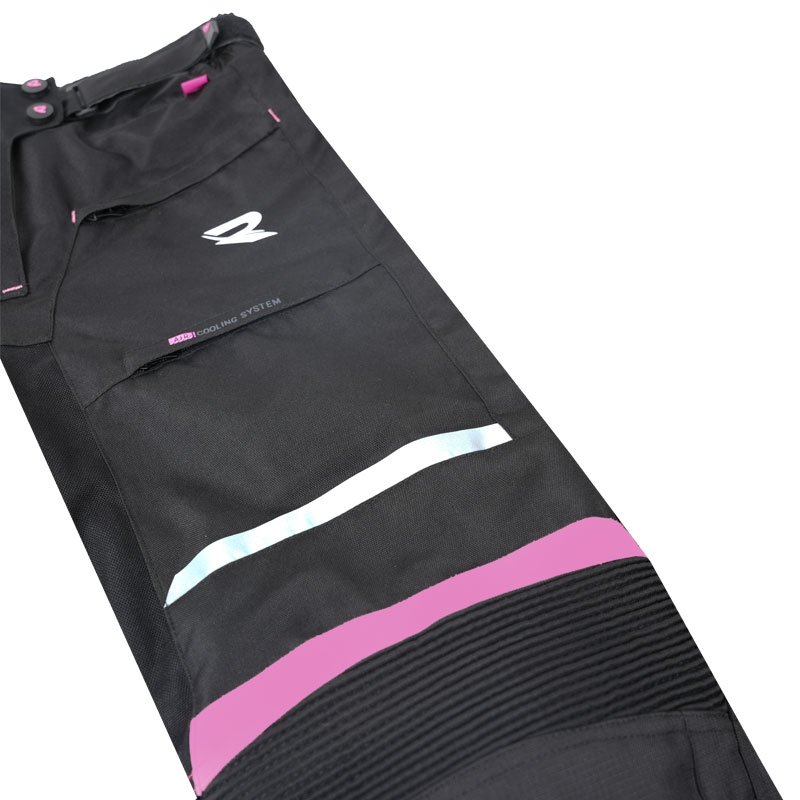 Moteriškos Street Racer Betty II juodos ir rožinės spalvos motociklininko kelnės