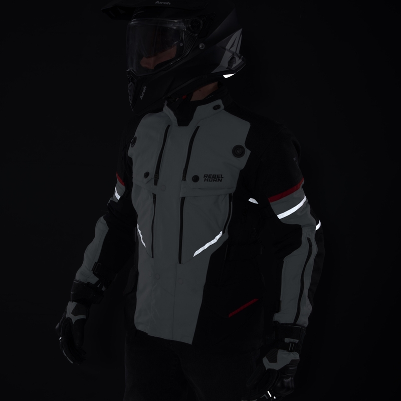 "Rebelhorn Range" pilka-juoda-raudona motociklininko striukė