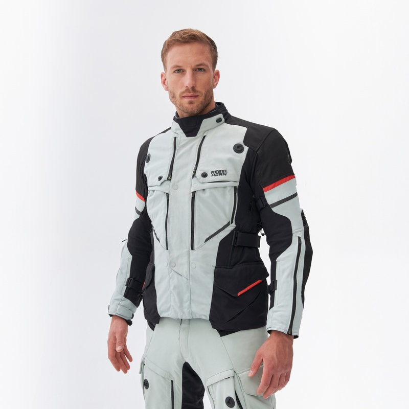 "Rebelhorn Range" pilka-juoda-raudona motociklininko striukė