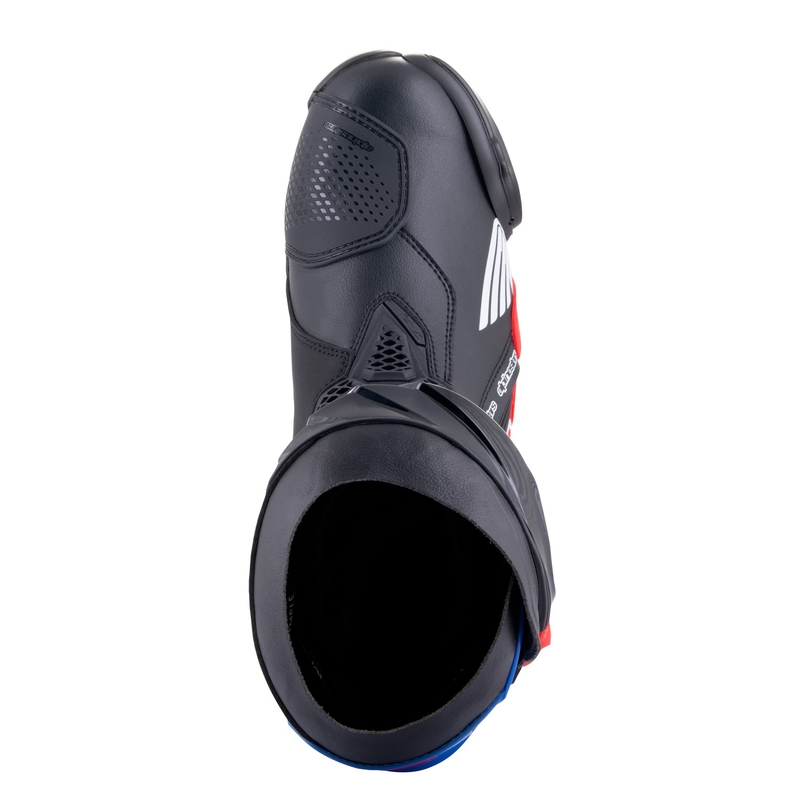"Alpinestars Supertech R Honda" juodai-raudoni fluoro-mėlynai-balti motociklininko batai