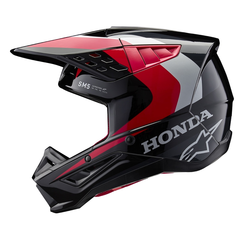 Alpinestars S-M5 Honda motokroso šalmas juodas-raudonas-pilkas
