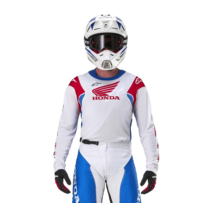 Motokroso marškinėliai Alpinestars Racer Iconic Honda collection balta-mėlyna-raudona-juoda