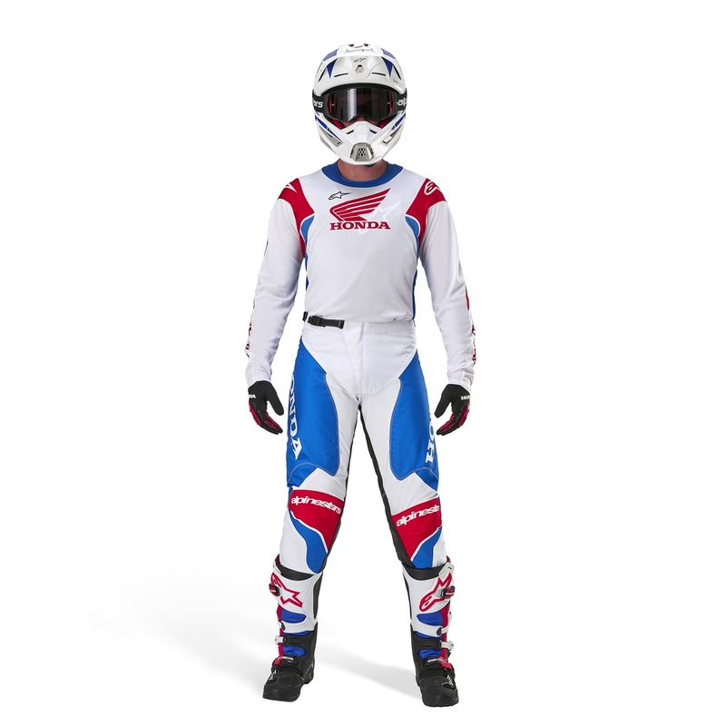 Motokroso marškinėliai Alpinestars Racer Iconic Honda collection balta-mėlyna-raudona-juoda