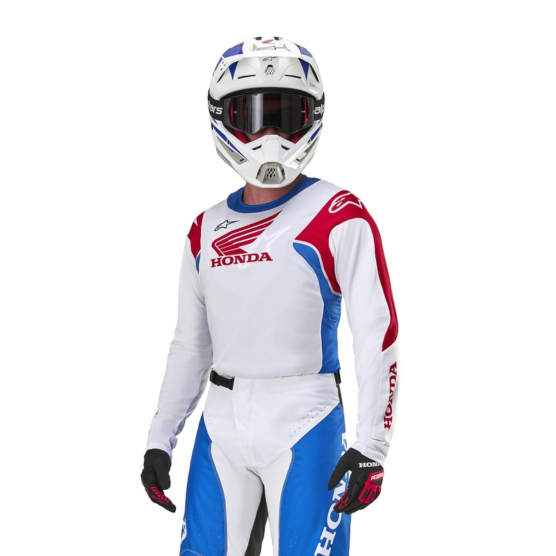 Motokroso marškinėliai Alpinestars Racer Iconic Honda collection balta-mėlyna-raudona-juoda