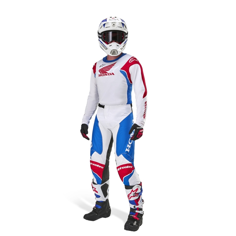 Motokroso marškinėliai Alpinestars Racer Iconic Honda collection balta-mėlyna-raudona-juoda