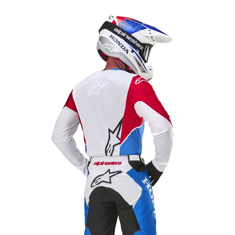Motokroso marškinėliai Alpinestars Racer Iconic Honda collection balta-mėlyna-raudona-juoda