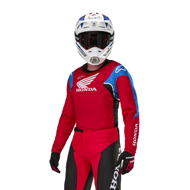 "Alpinestars Racer Iconic Honda collection" raudonai-juodai-mėlynai-balti motokroso marškinėliai