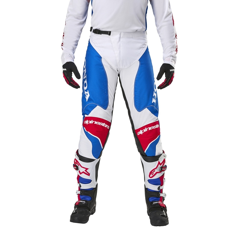 "Alpinestars Racer Iconic Honda" motokroso kelnės balta-mėlyna-raudona-juoda