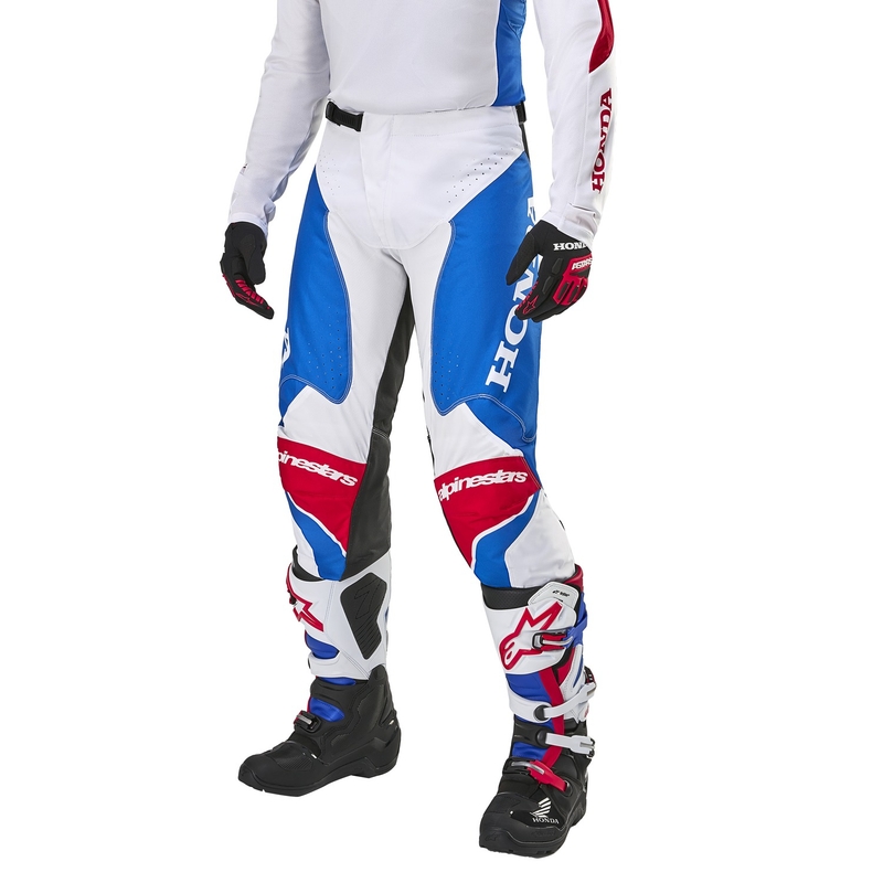 "Alpinestars Racer Iconic Honda" motokroso kelnės balta-mėlyna-raudona-juoda
