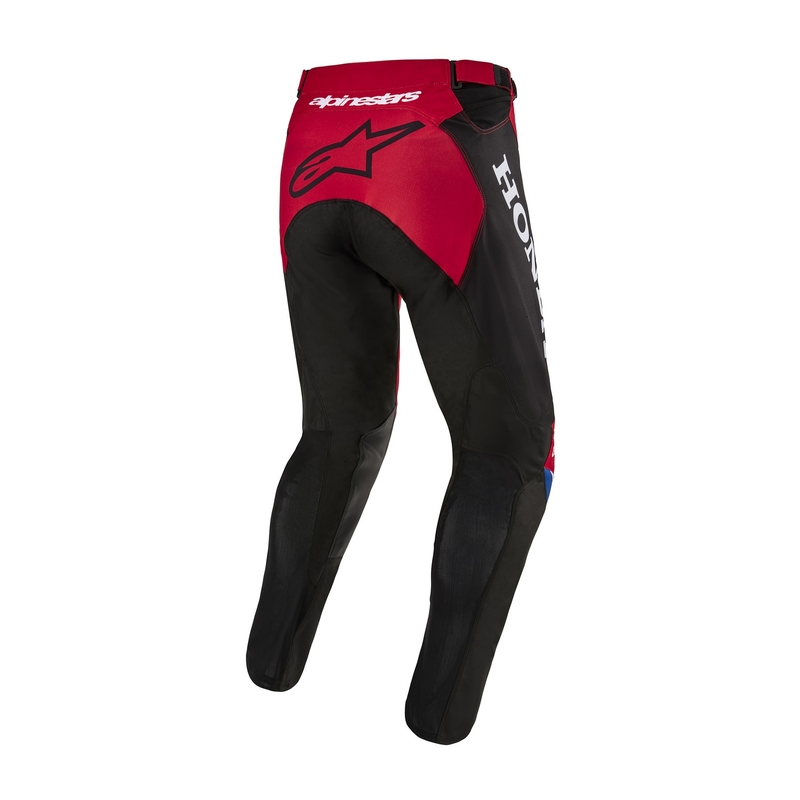 "Alpinestars Racer Iconic Honda" motokroso kelnės raudona-juoda-mėlyna-balta kolekcija