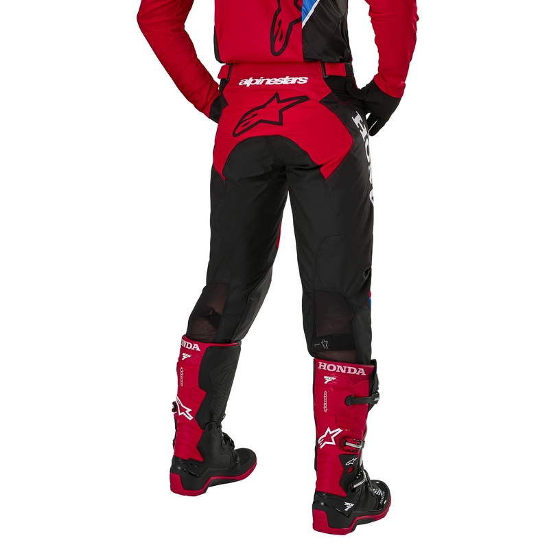 "Alpinestars Racer Iconic Honda" motokroso kelnės raudona-juoda-mėlyna-balta kolekcija