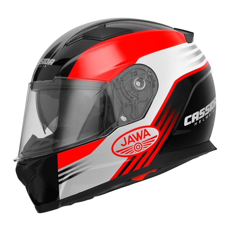 Motociklininko šalmas Cassida Apex Jawa - raudonai-juodai-pilkas