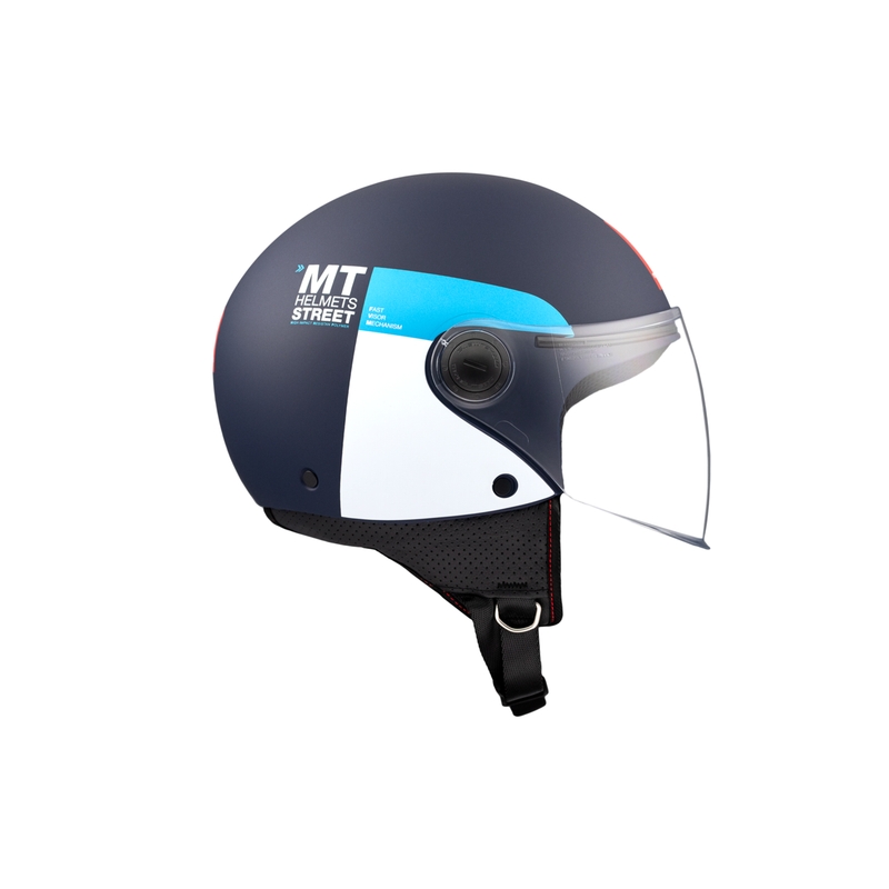 Atviras motociklininko šalmas MT STREET INBOARD C7 matinis mėlynai baltas