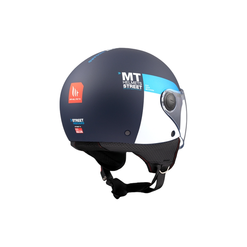 Atviras motociklininko šalmas MT STREET INBOARD C7 matinis mėlynai baltas