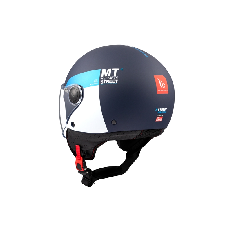 Atviras motociklininko šalmas MT STREET INBOARD C7 matinis mėlynai baltas