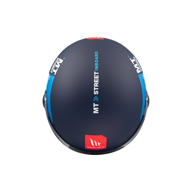 Atviras motociklininko šalmas MT STREET INBOARD C7 matinis mėlynai baltas