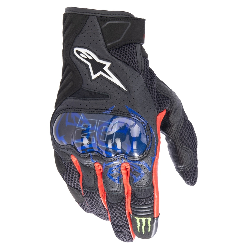 Alpinestars SMX-1 Air 2 Monster FQ20 Juodai raudonos-mėlynos-baltos-žalios motociklininko pirštinės