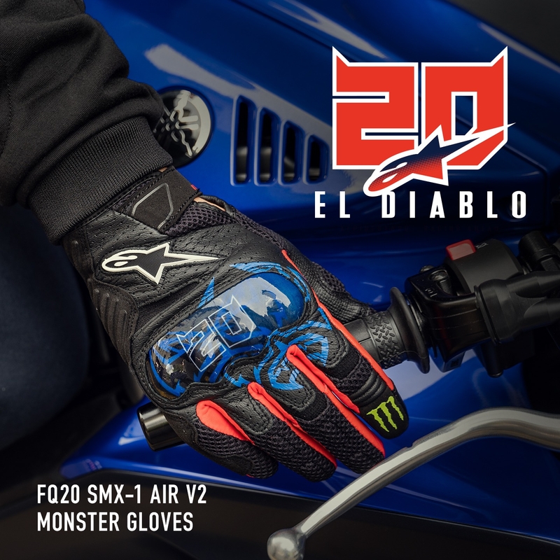 Alpinestars SMX-1 Air 2 Monster FQ20 Juodai raudonos-mėlynos-baltos-žalios motociklininko pirštinės