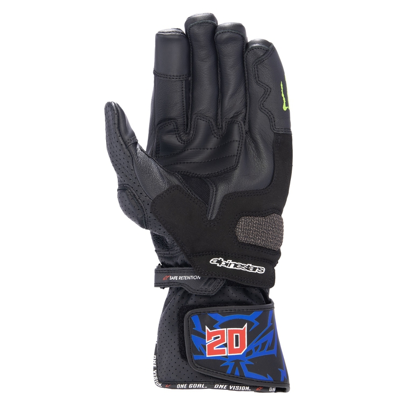 Alpinestars SP-8 3 Monster FQ20 Juodai raudonos-mėlynos-baltos motociklininko pirštinės