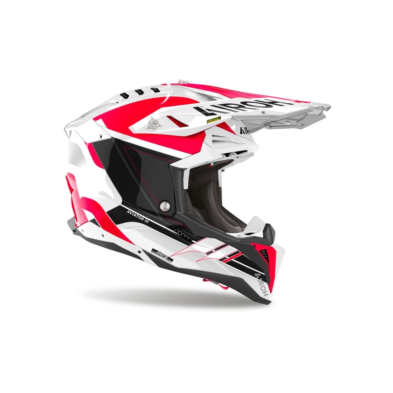Motokroso šalmas "Airoh Aviator 3 Saber" blizgus raudonas