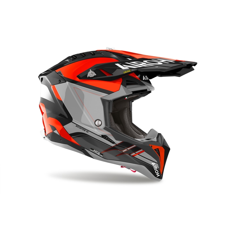 Motokroso šalmas "Airoh Aviator 3 Saber" blizgus oranžinis
