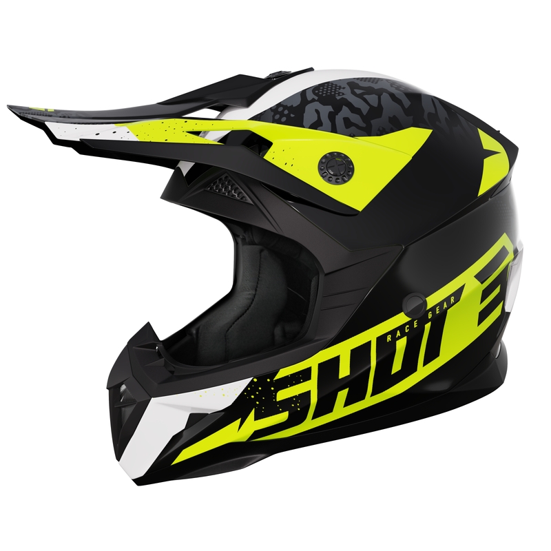 Dětská motokrosová helma Shot Pulse Airfit lesklá černo-bílo-fluo žlutá výprodej