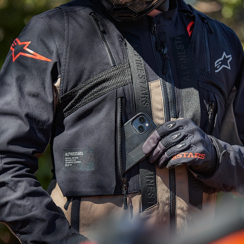 "Alpinestars Techdura" juoda-ruda-tamsiai mėlyna motociklininko striukė