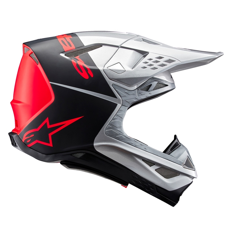 Alpinestars Supertech S-M10 Flood motokroso šalmas matinis sidabrinis-juodas-oranžinis fluo