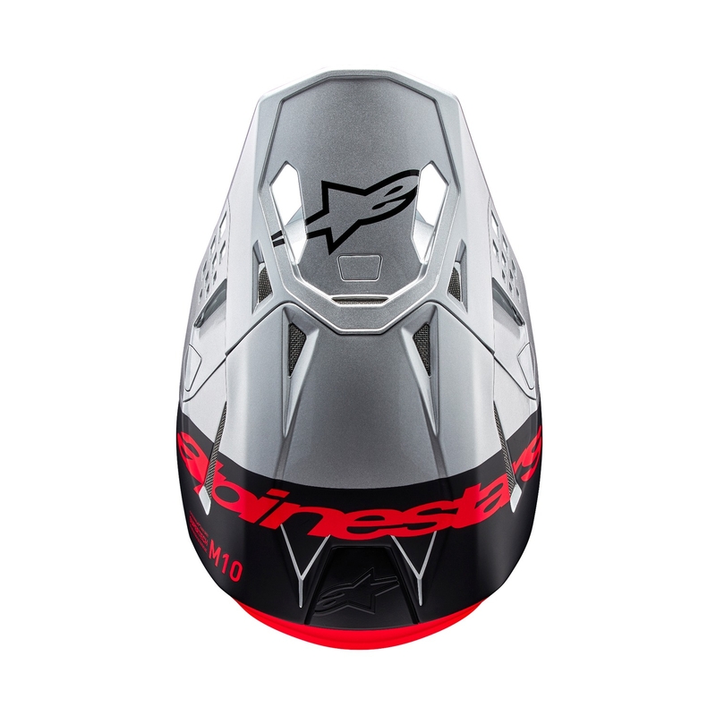 Alpinestars Supertech S-M10 Flood motokroso šalmas matinis sidabrinis-juodas-oranžinis fluo