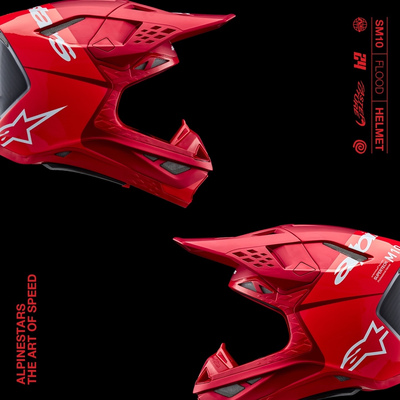 Alpinestars Supertech S-M10 Flood motokroso šalmas matinės fluo raudonos spalvos