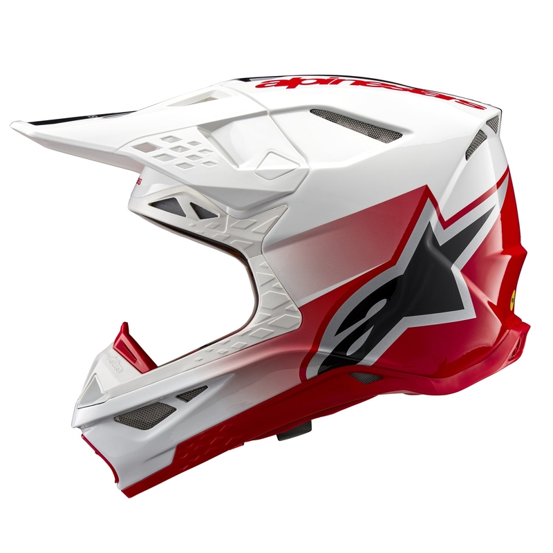 Alpinestars Supertech S-M10 Unite motokroso šalmas raudonos ir baltos spalvos