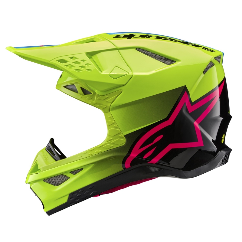 Alpinestars Supertech S-M10 Unite fluo geltonai-juodai-rožinis motokroso šalmas