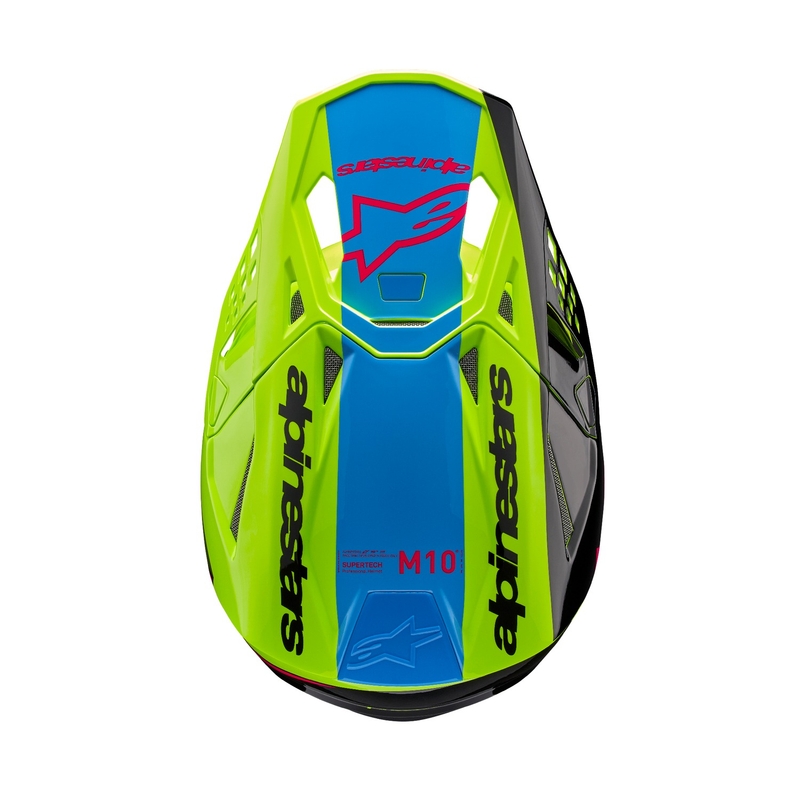 Alpinestars Supertech S-M10 Unite fluo geltonai-juodai-rožinis motokroso šalmas