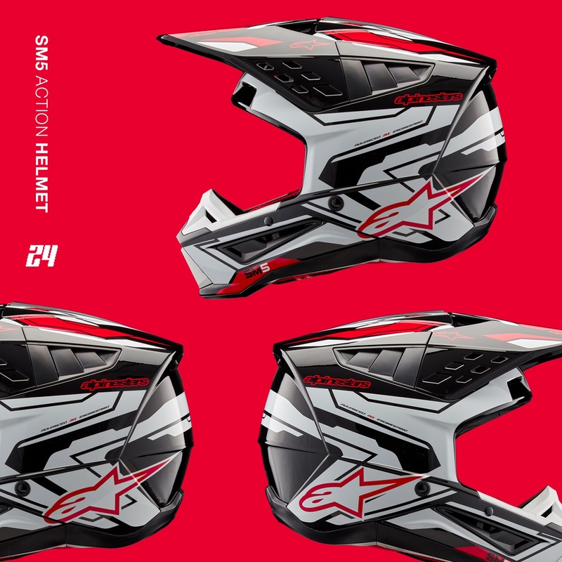 "Alpinestars S-M5 Action 2" juodai-baltai-raudonas motokroso šalmas