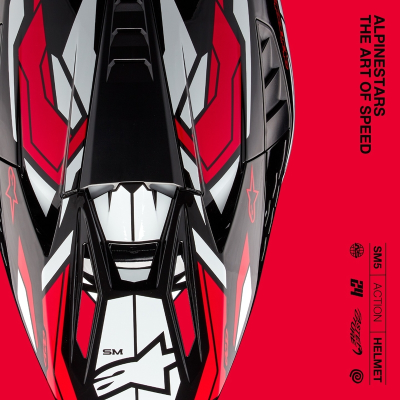 "Alpinestars S-M5 Action 2" juodai-baltai-raudonas motokroso šalmas