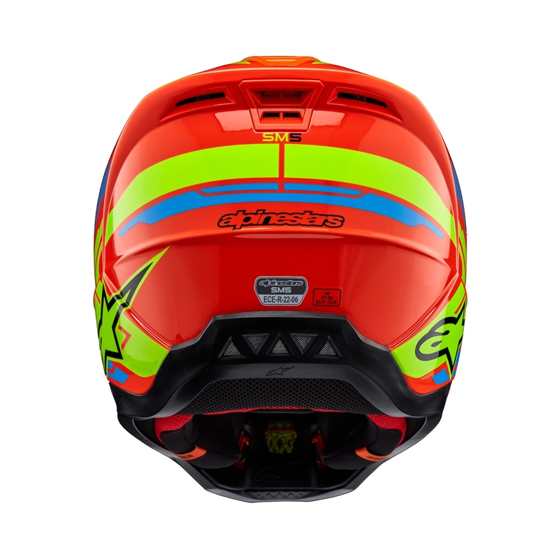 Alpinestars S-M5 Action 2 fluo oranžinis-šviesiai mėlynas-fluo geltonas motokroso šalmas