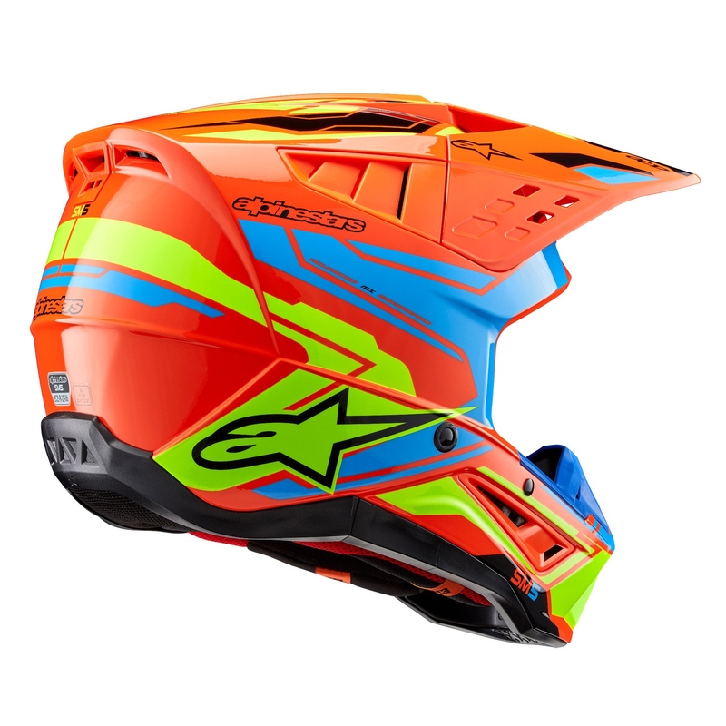 Alpinestars S-M5 Action 2 fluo oranžinis-šviesiai mėlynas-fluo geltonas motokroso šalmas