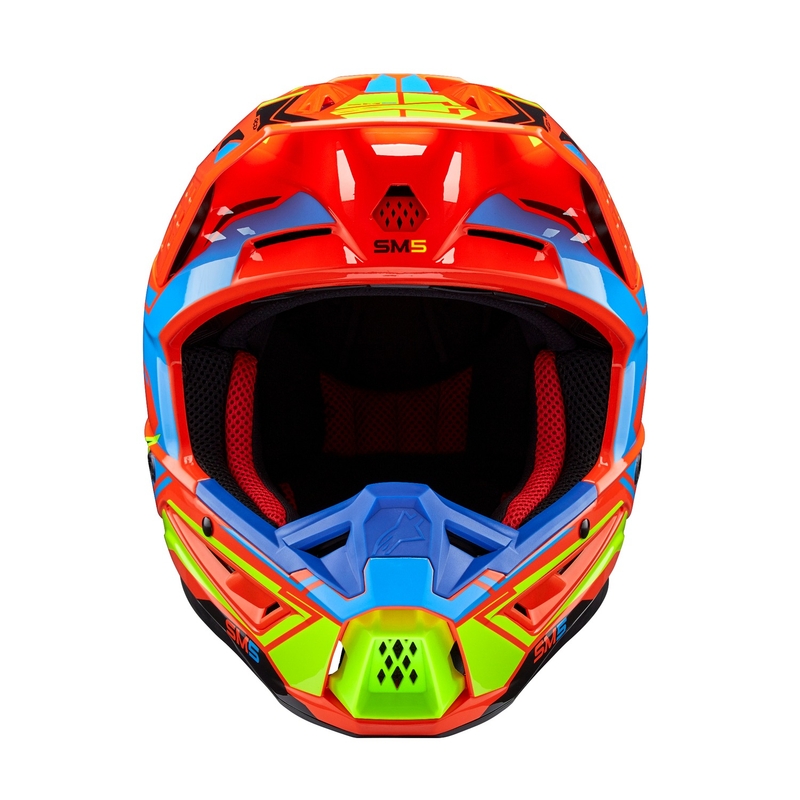 Alpinestars S-M5 Action 2 fluo oranžinis-šviesiai mėlynas-fluo geltonas motokroso šalmas