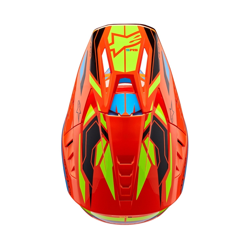 Alpinestars S-M5 Action 2 fluo oranžinis-šviesiai mėlynas-fluo geltonas motokroso šalmas