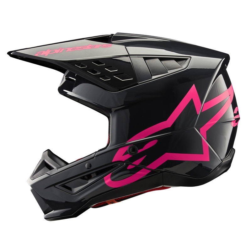 Alpinestars S-M5 Corp motokroso šalmas juodos ir rožinės spalvos
