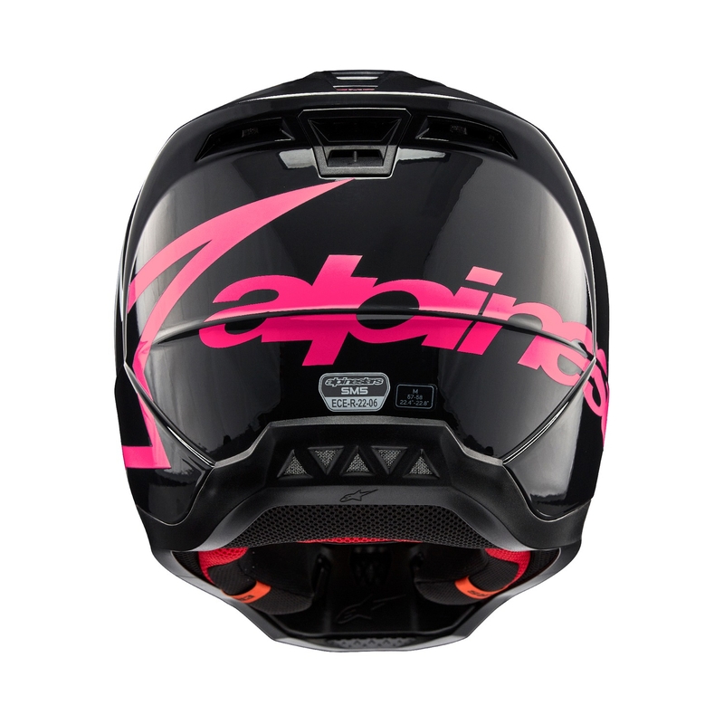Alpinestars S-M5 Corp motokroso šalmas juodos ir rožinės spalvos