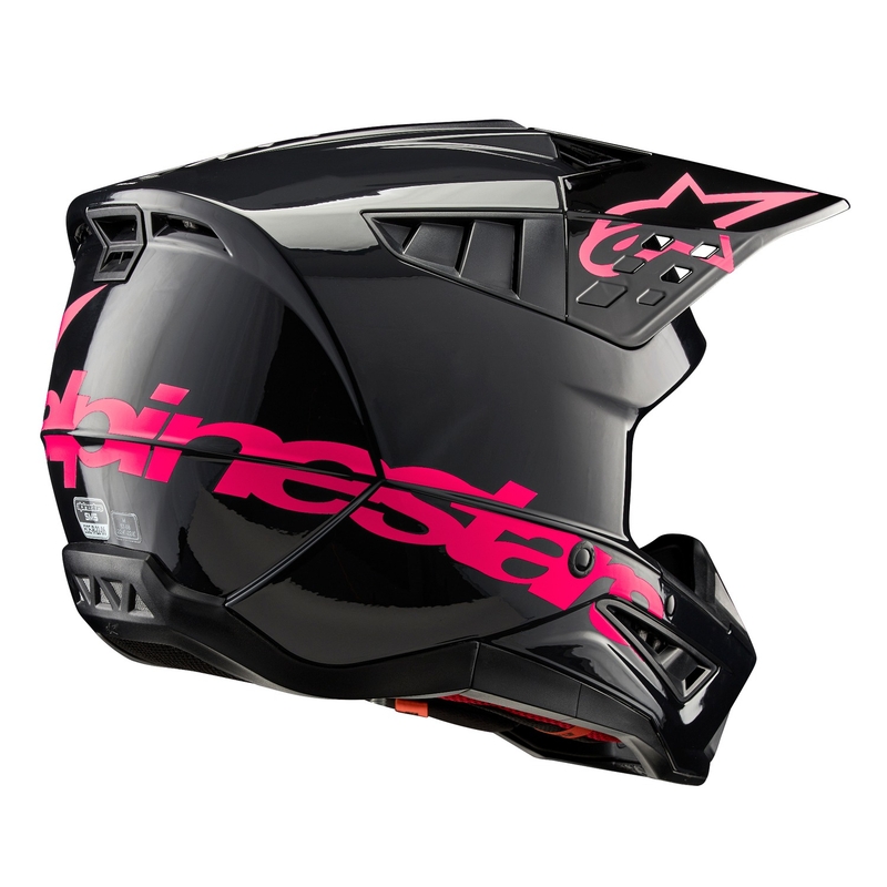 Alpinestars S-M5 Corp motokroso šalmas juodos ir rožinės spalvos