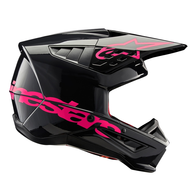 Alpinestars S-M5 Corp motokroso šalmas juodos ir rožinės spalvos