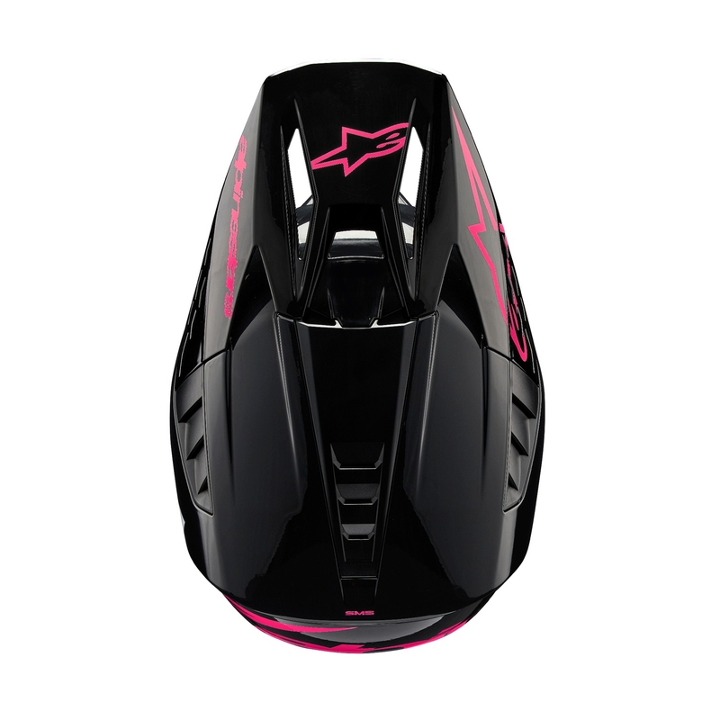 Alpinestars S-M5 Corp motokroso šalmas juodos ir rožinės spalvos
