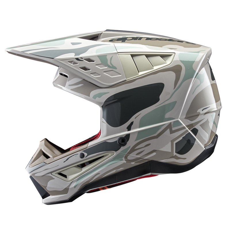 Alpinestars S-M5 Mineral pilkai žalias kamufliažinis motokroso šalmas