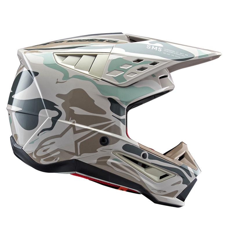 Alpinestars S-M5 Mineral pilkai žalias kamufliažinis motokroso šalmas