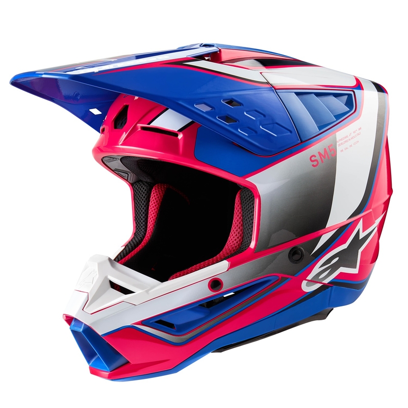 Alpinestars S-M5 Sail Motokroso šalmas balta-rožinė-mėlyna