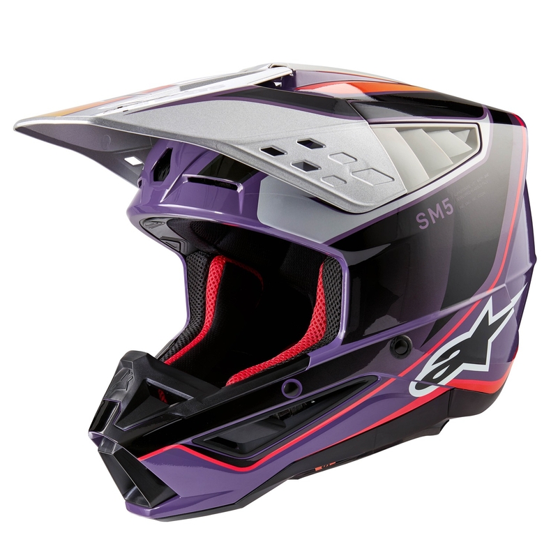 Alpinestars S-M5 Sail motokroso šalmas violetinė-juoda-sidabrinė