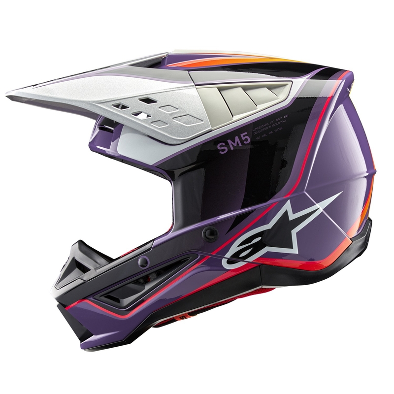 Alpinestars S-M5 Sail motokroso šalmas violetinė-juoda-sidabrinė